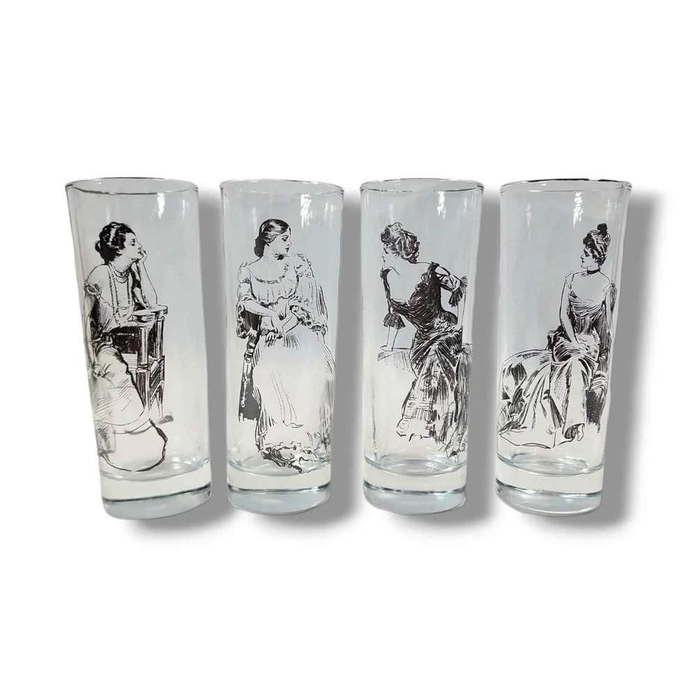 Victorian‎ Trading Co Gibson Girl Highball Weighted Base Glasses Set of 4